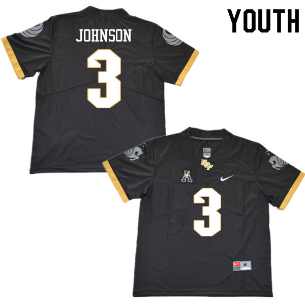 Youth #3 Brandon Johnson UCF Knights College Football Jerseys Sale-Black - Click Image to Close